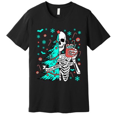 Sorta Merry Sorta Scary Funny Christmas Skeleton Tree Santa Premium T-Shirt