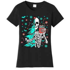 Sorta Merry Sorta Scary Funny Christmas Skeleton Tree Santa Women's T-Shirt