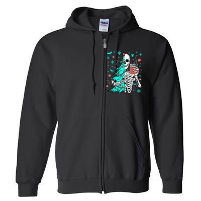 Sorta Merry Sorta Scary Funny Christmas Skeleton Tree Santa Full Zip Hoodie