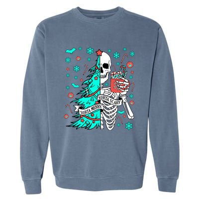 Sorta Merry Sorta Scary Funny Christmas Skeleton Tree Santa Garment-Dyed Sweatshirt