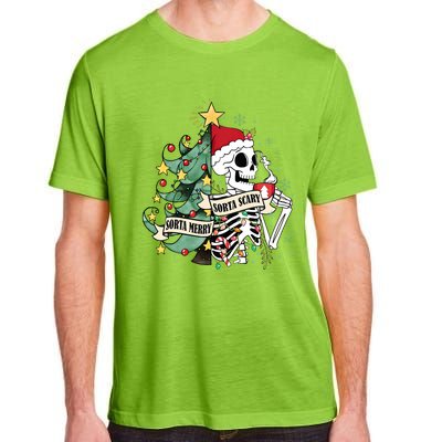 Sorta Merry Sorta Scary Skeleton Snow Christmas Xmas Pajamas Adult ChromaSoft Performance T-Shirt