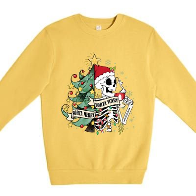 Sorta Merry Sorta Scary Skeleton Snow Christmas Xmas Pajamas Premium Crewneck Sweatshirt