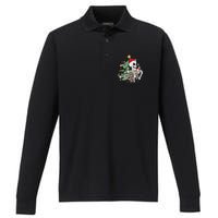 Sorta Merry Sorta Scary Skeleton Snow Christmas Xmas Pajamas Performance Long Sleeve Polo