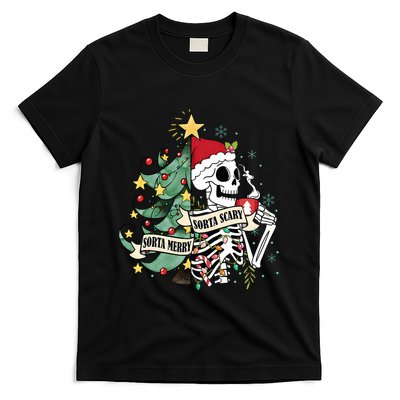 Sorta Merry Sorta Scary Skeleton Snow Christmas Xmas Pajamas T-Shirt