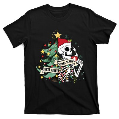 Sorta Merry Sorta Scary Skeleton Snow Christmas Xmas Pajamas T-Shirt