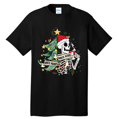 Sorta Merry Sorta Scary Skeleton Snow Christmas Xmas Pajamas Tall T-Shirt