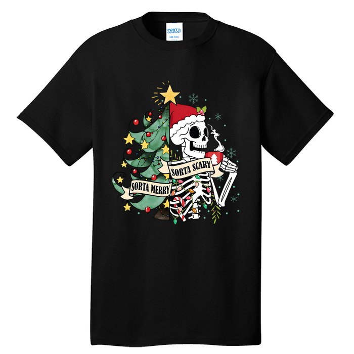 Sorta Merry Sorta Scary Skeleton Snow Christmas Xmas Pajamas Tall T-Shirt