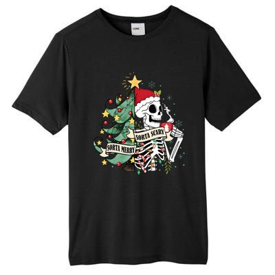 Sorta Merry Sorta Scary Skeleton Snow Christmas Xmas Pajamas Tall Fusion ChromaSoft Performance T-Shirt