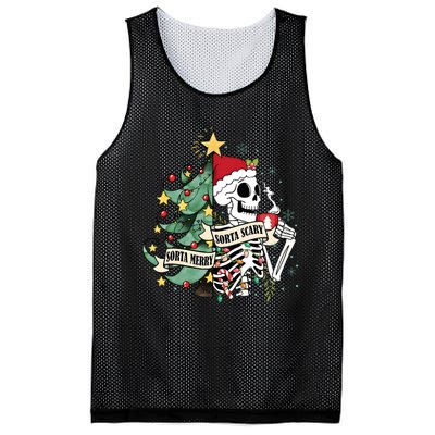 Sorta Merry Sorta Scary Skeleton Snow Christmas Xmas Pajamas Mesh Reversible Basketball Jersey Tank