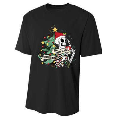 Sorta Merry Sorta Scary Skeleton Snow Christmas Xmas Pajamas Performance Sprint T-Shirt