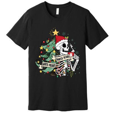 Sorta Merry Sorta Scary Skeleton Snow Christmas Xmas Pajamas Premium T-Shirt