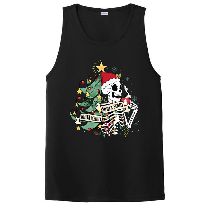 Sorta Merry Sorta Scary Skeleton Snow Christmas Xmas Pajamas PosiCharge Competitor Tank