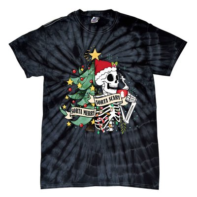 Sorta Merry Sorta Scary Skeleton Snow Christmas Xmas Pajamas Tie-Dye T-Shirt