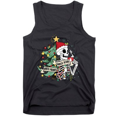 Sorta Merry Sorta Scary Skeleton Snow Christmas Xmas Pajamas Tank Top