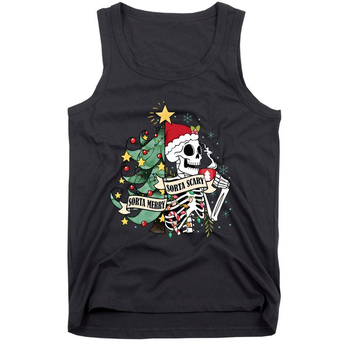 Sorta Merry Sorta Scary Skeleton Snow Christmas Xmas Pajamas Tank Top