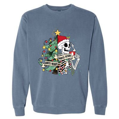 Sorta Merry Sorta Scary Skeleton Snow Christmas Xmas Pajamas Garment-Dyed Sweatshirt