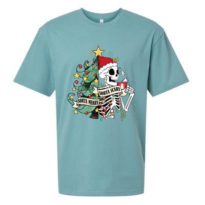 Sorta Merry Sorta Scary Skeleton Snow Christmas Xmas Pajamas Sueded Cloud Jersey T-Shirt