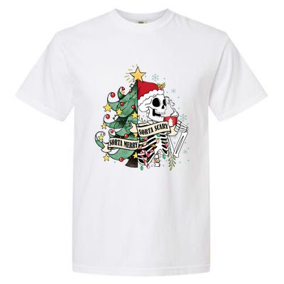 Sorta Merry Sorta Scary Skeleton Snow Christmas Xmas Pajamas Garment-Dyed Heavyweight T-Shirt