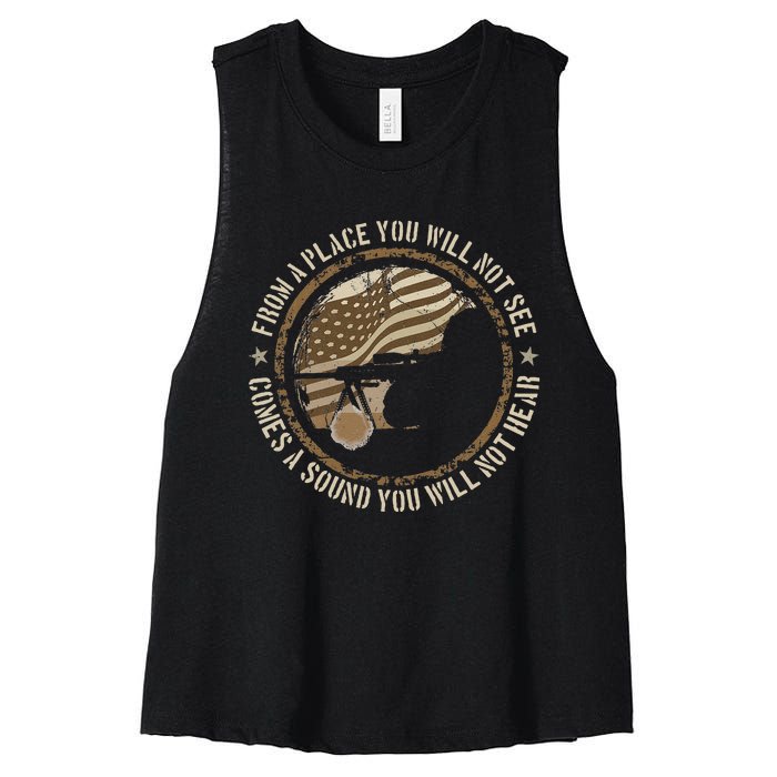 Sniper Military Sharpshooter Usa You Will Not Be Women's Racerback Cropped Tank