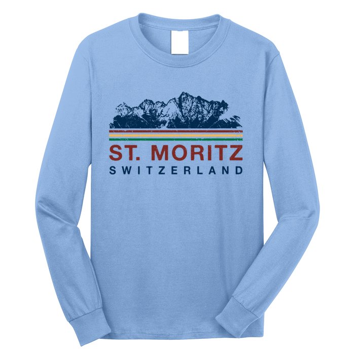 St Moritz Switzerland Retro Skiing Vintage Swiss Gift Long Sleeve Shirt