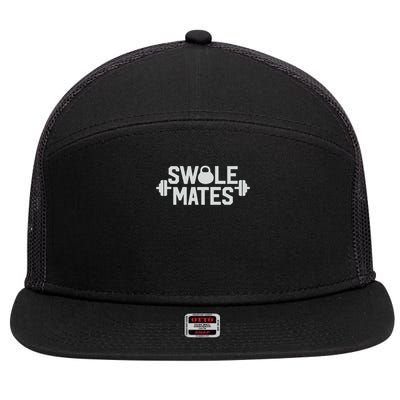 Swole Mates Swolemates Funny Couples Workout Gear 7 Panel Mesh Trucker Snapback Hat