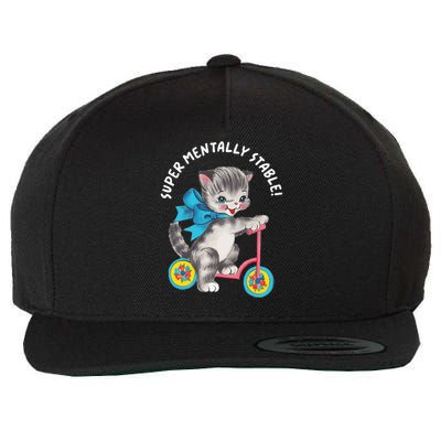 Super Mentally Stable Cat Design Wool Snapback Cap