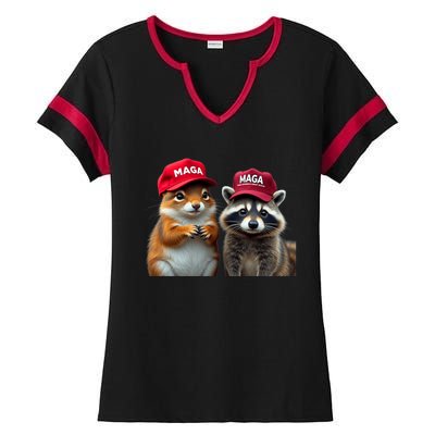 Social Media Star Peanut The Squirrel & Fred The Raccoon Ladies Halftime Notch Neck Tee