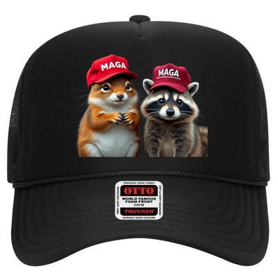 Social Media Star Peanut The Squirrel & Fred The Raccoon High Crown Mesh Back Trucker Hat