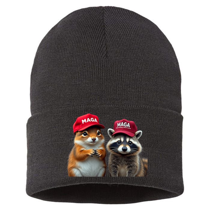 Social Media Star Peanut The Squirrel & Fred The Raccoon Sustainable Knit Beanie