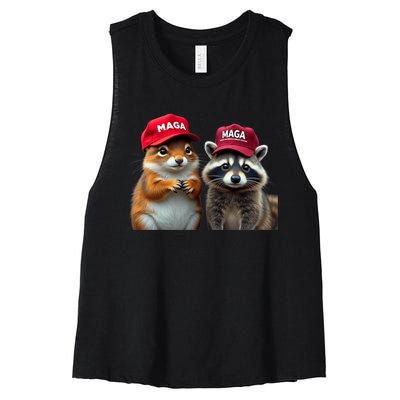 Social Media Star Peanut The Squirrel & Fred The Raccoon Women's Racerback Cropped Tank