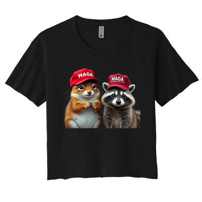 Social Media Star Peanut The Squirrel & Fred The Raccoon Women's Crop Top Tee