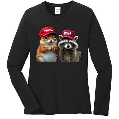 Social Media Star Peanut The Squirrel & Fred The Raccoon Ladies Long Sleeve Shirt