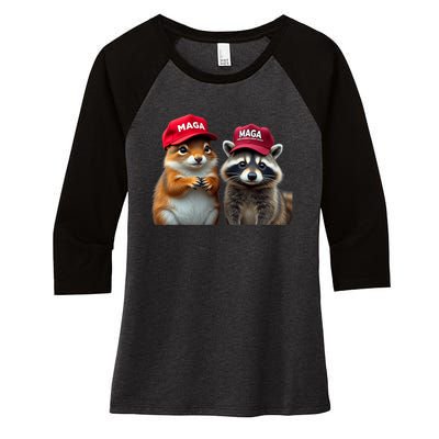 Social Media Star Peanut The Squirrel & Fred The Raccoon Women's Tri-Blend 3/4-Sleeve Raglan Shirt