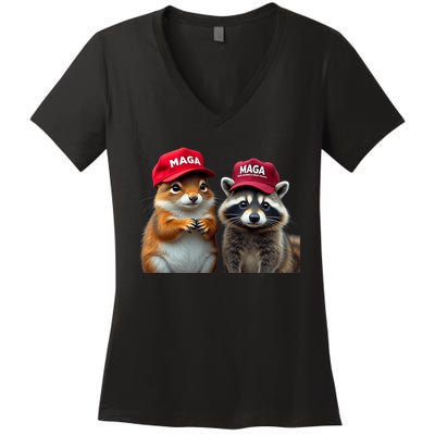 Social Media Star Peanut The Squirrel & Fred The Raccoon Women's V-Neck T-Shirt