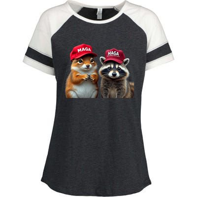 Social Media Star Peanut The Squirrel & Fred The Raccoon Enza Ladies Jersey Colorblock Tee