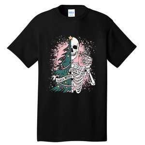 Sorta Merry Sorta Scary Funny Xmas Skeleton Bleached  Tall T-Shirt