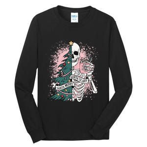 Sorta Merry Sorta Scary Funny Xmas Skeleton Bleached  Tall Long Sleeve T-Shirt