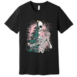 Sorta Merry Sorta Scary Funny Xmas Skeleton Bleached  Premium T-Shirt