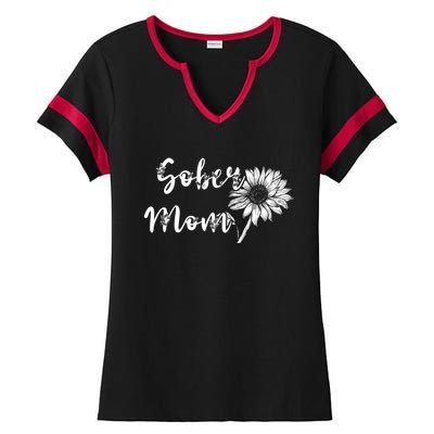 Sober Mom Sobriety Sunflower Alcoholic Abstinence Mother Gift Ladies Halftime Notch Neck Tee