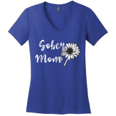 Sober Mom Sobriety Sunflower Alcoholic Abstinence Mother Gift Women's V-Neck T-Shirt