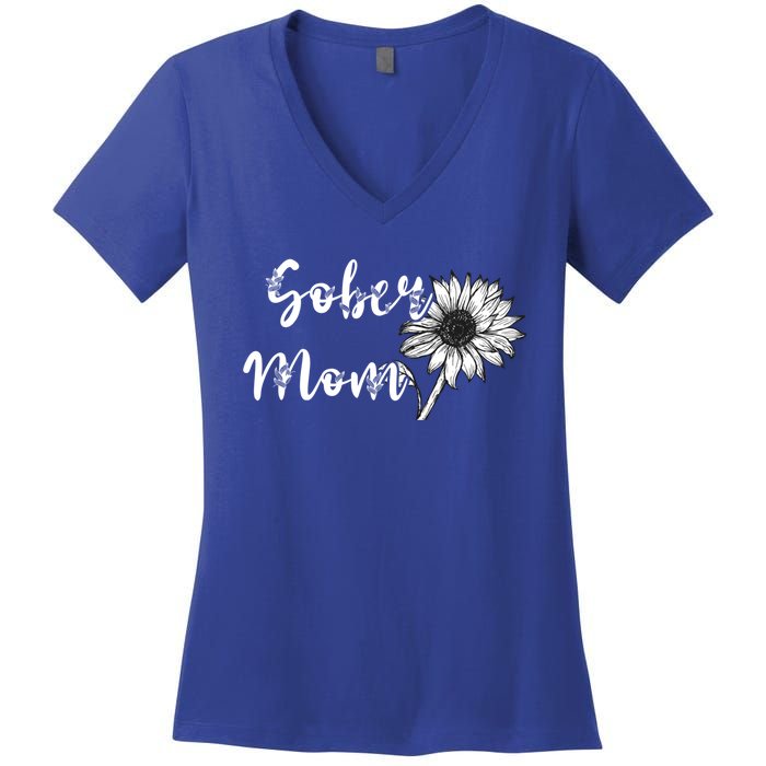 Sober Mom Sobriety Sunflower Alcoholic Abstinence Mother Gift Women's V-Neck T-Shirt