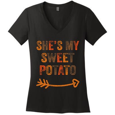 SheS My Sweet Potato Thanksgiving Matching Couples Women's V-Neck T-Shirt