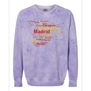 Spain Map Silhouette Towns Cities Madrid Travel Espana Colorblast Crewneck Sweatshirt