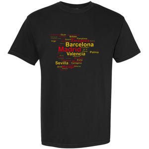 Spain Map Silhouette Towns Cities Madrid Travel Espana Garment-Dyed Heavyweight T-Shirt