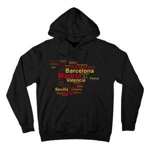 Spain Map Silhouette Towns Cities Madrid Travel Espana Hoodie