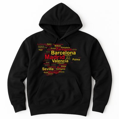 Spain Map Silhouette Towns Cities Madrid Travel Espana Hoodie