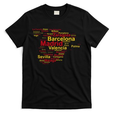 Spain Map Silhouette Towns Cities Madrid Travel Espana T-Shirt