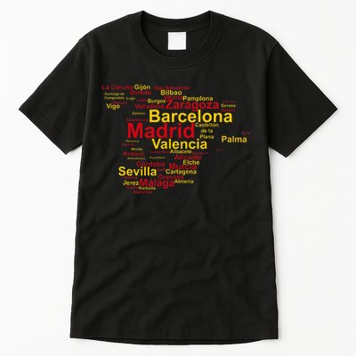 Spain Map Silhouette Towns Cities Madrid Travel Espana Tall T-Shirt