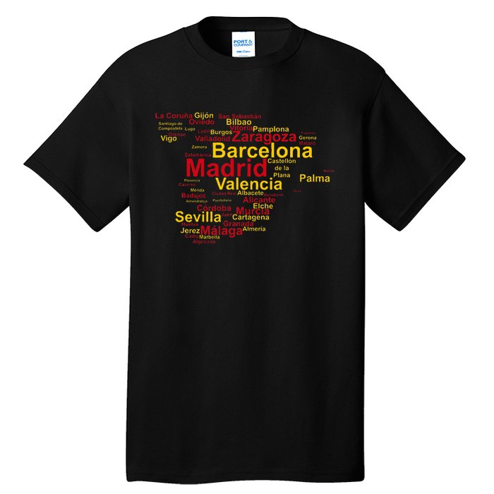 Spain Map Silhouette Towns Cities Madrid Travel Espana Tall T-Shirt