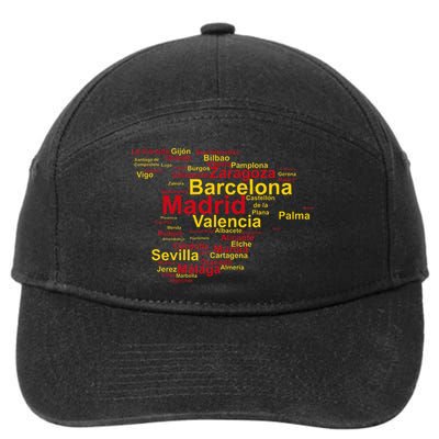Spain Map Silhouette Towns Cities Madrid Travel Espana 7-Panel Snapback Hat